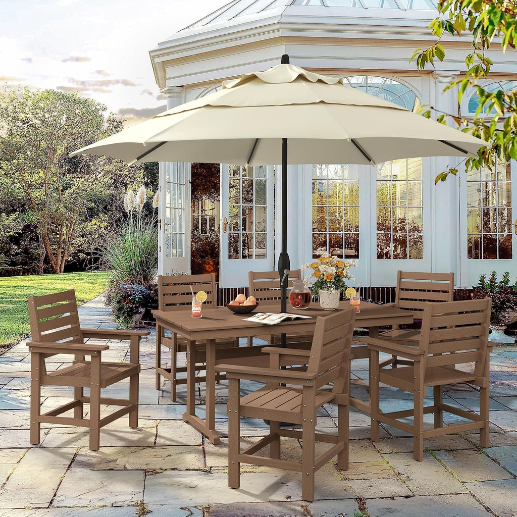 7pc Rectangular HDPS Dining Set Brown Umbrella Hole