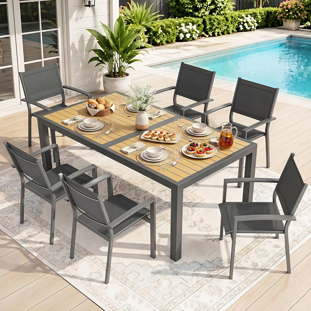6 Seat Aluminum Table Metal Textilene Dining Set