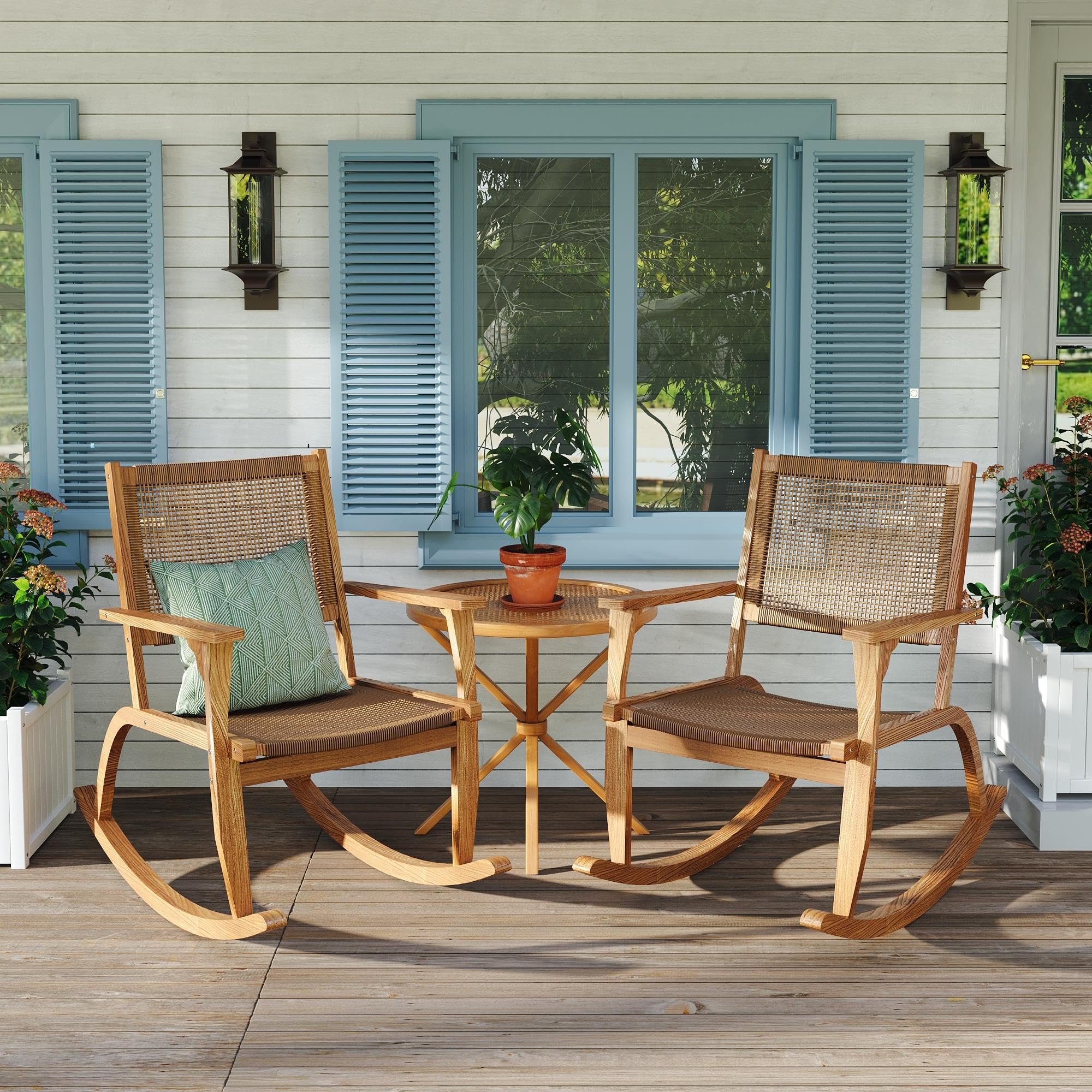 Acacia Wicker Rocking Chairs 2 Pack Heavy Duty 400lbs