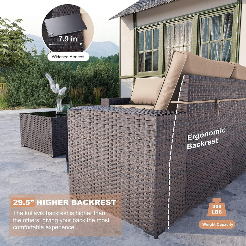 6pc PE Wicker Sectional Khaki Patio Conversation Set