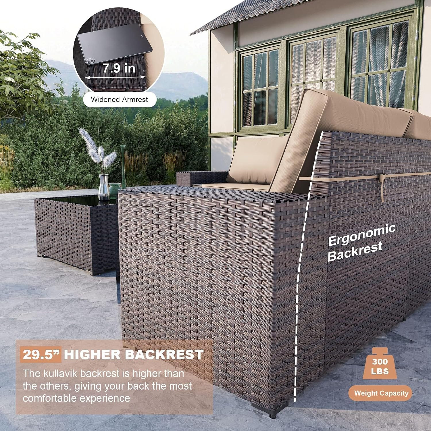 6pc PE Wicker Sectional Khaki Patio Conversation Set