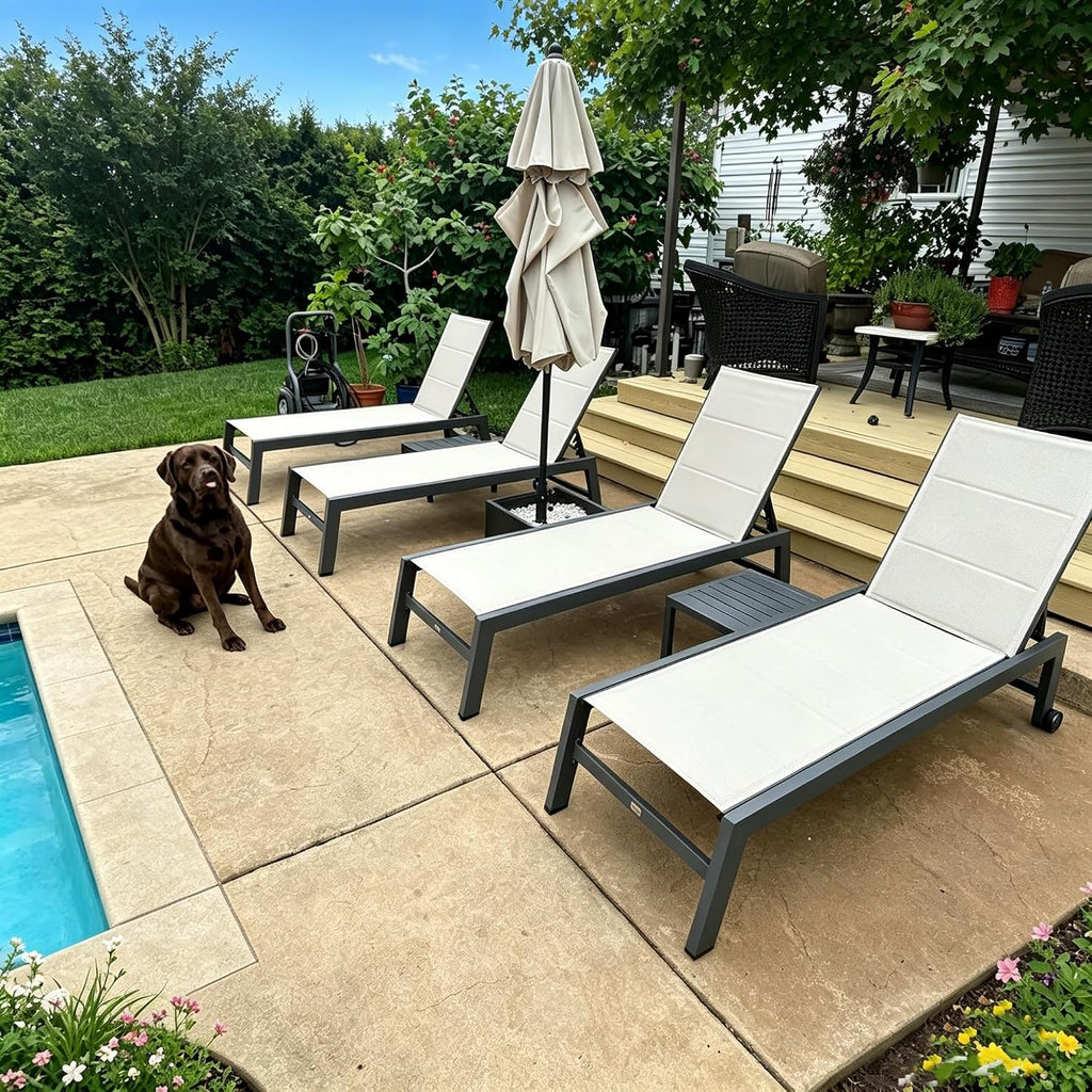 Aluminum Wheeled Pool Lounge Chair 2 Pack Side Table