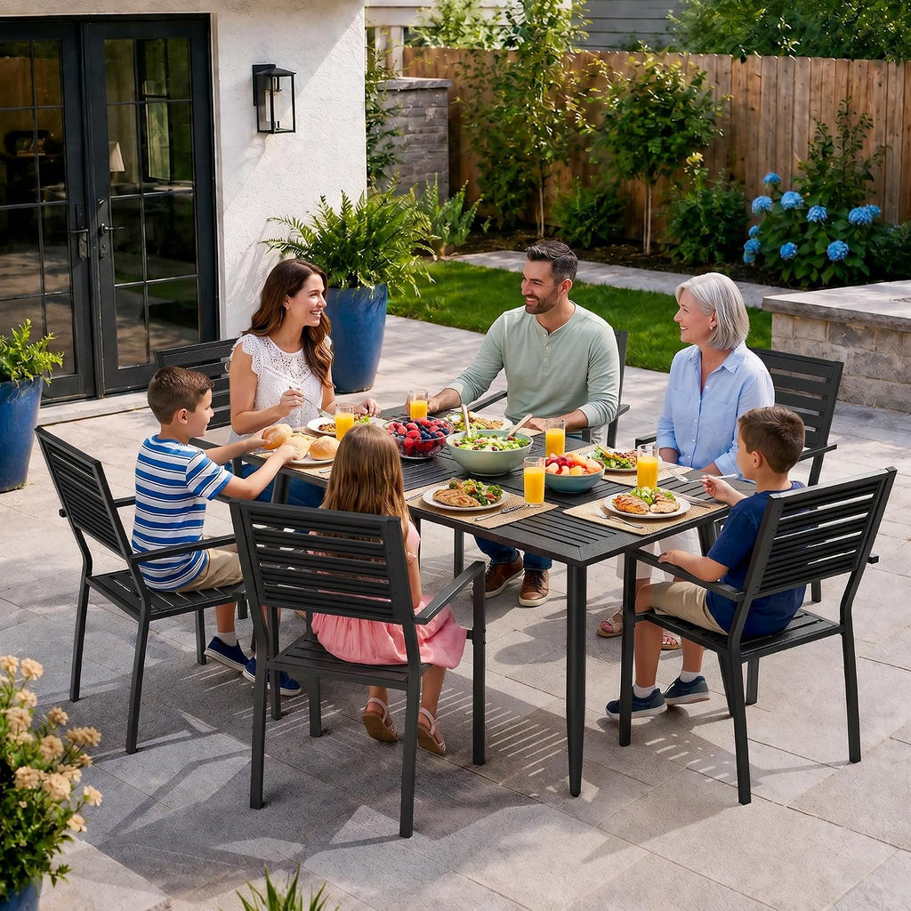 7pc HDPE Dining Set Stackable Iron Frame Chairs
