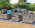 5 Piece PE Rattan Patio Set Glass Table Cushions