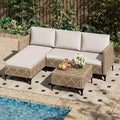 3pc Brown Wicker Set Cushioned Coffee Table Patio