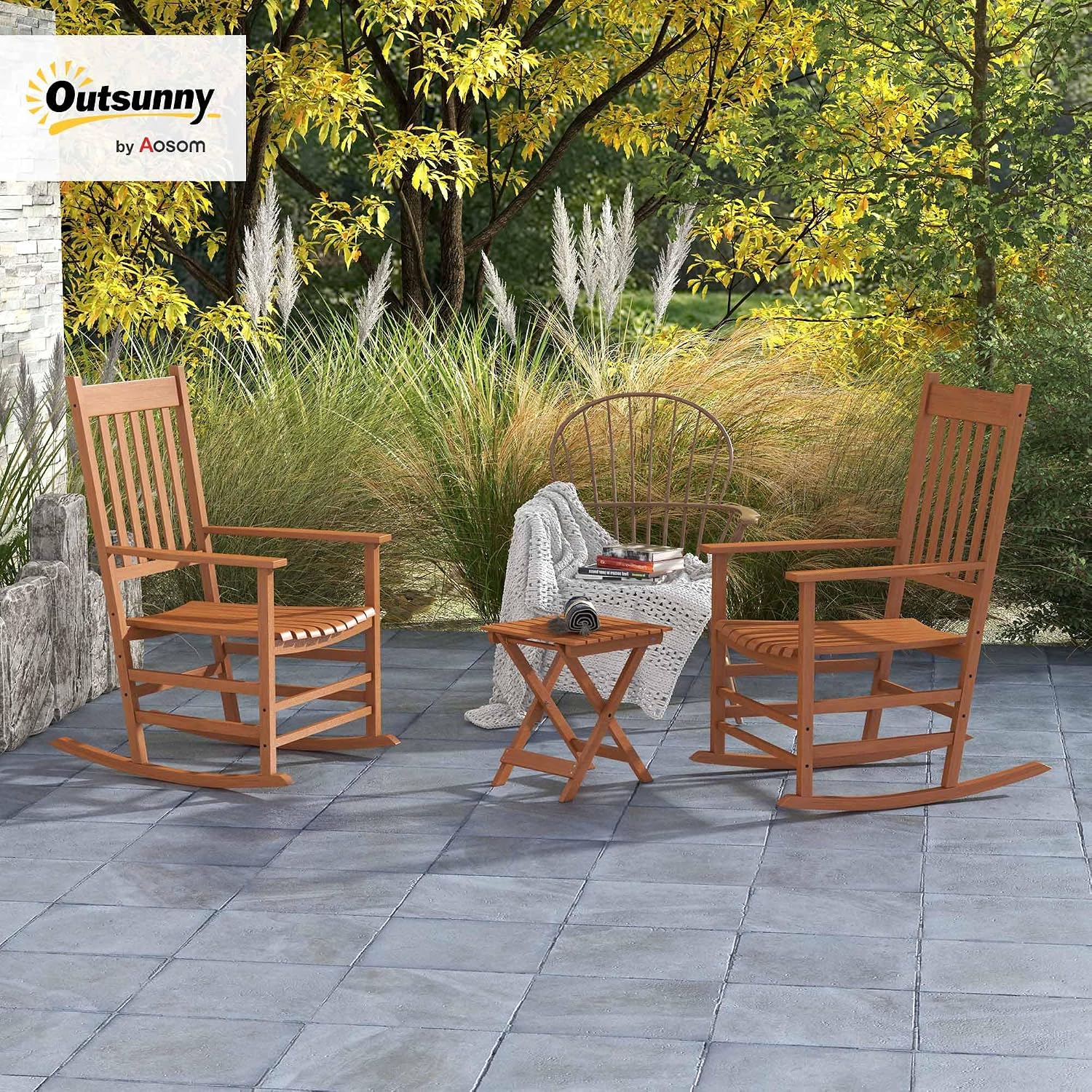 High Back Wood Rockers 2 Pack Side Table Teak