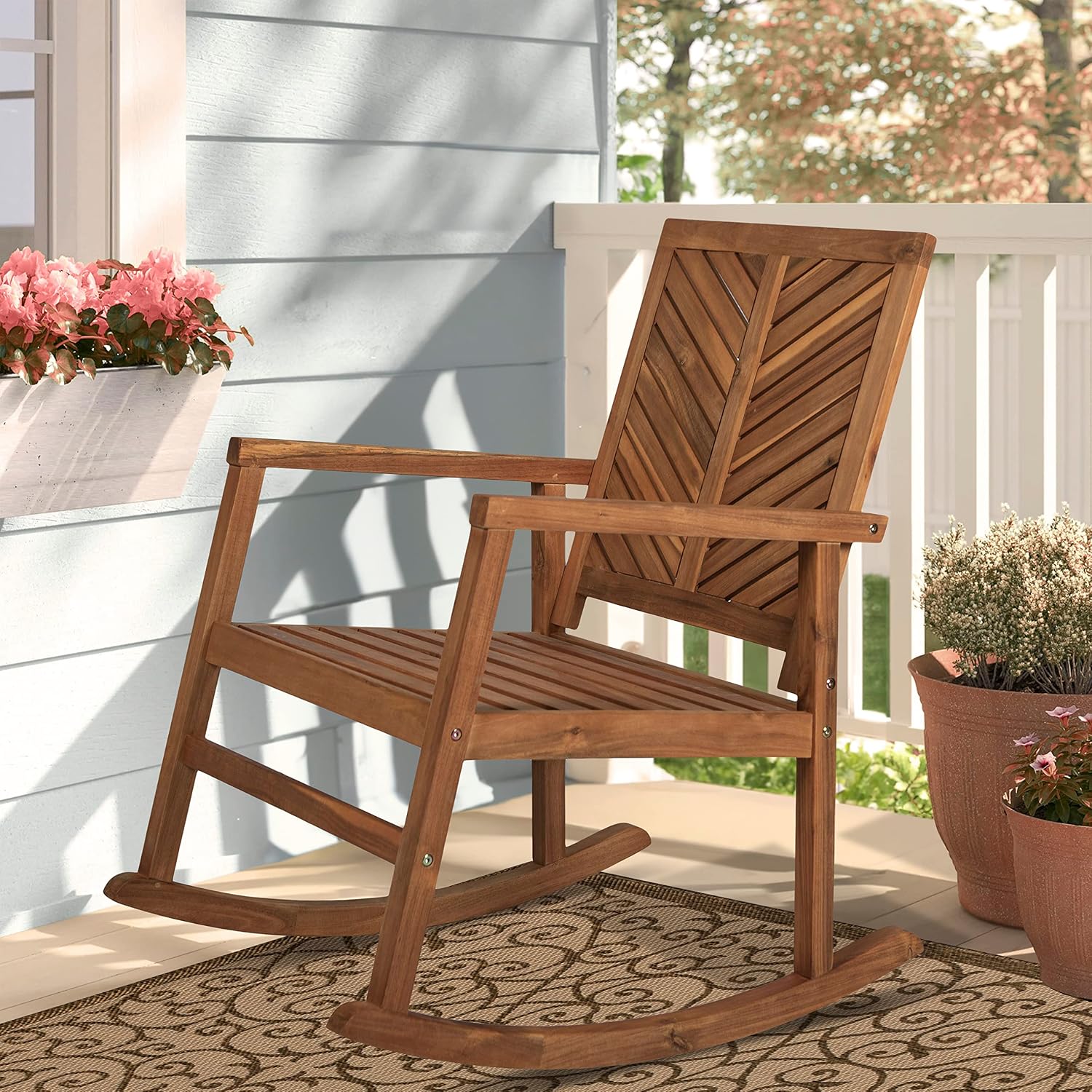 Acacia Wood Weatherproof Farmhouse Patio Rocking Chair