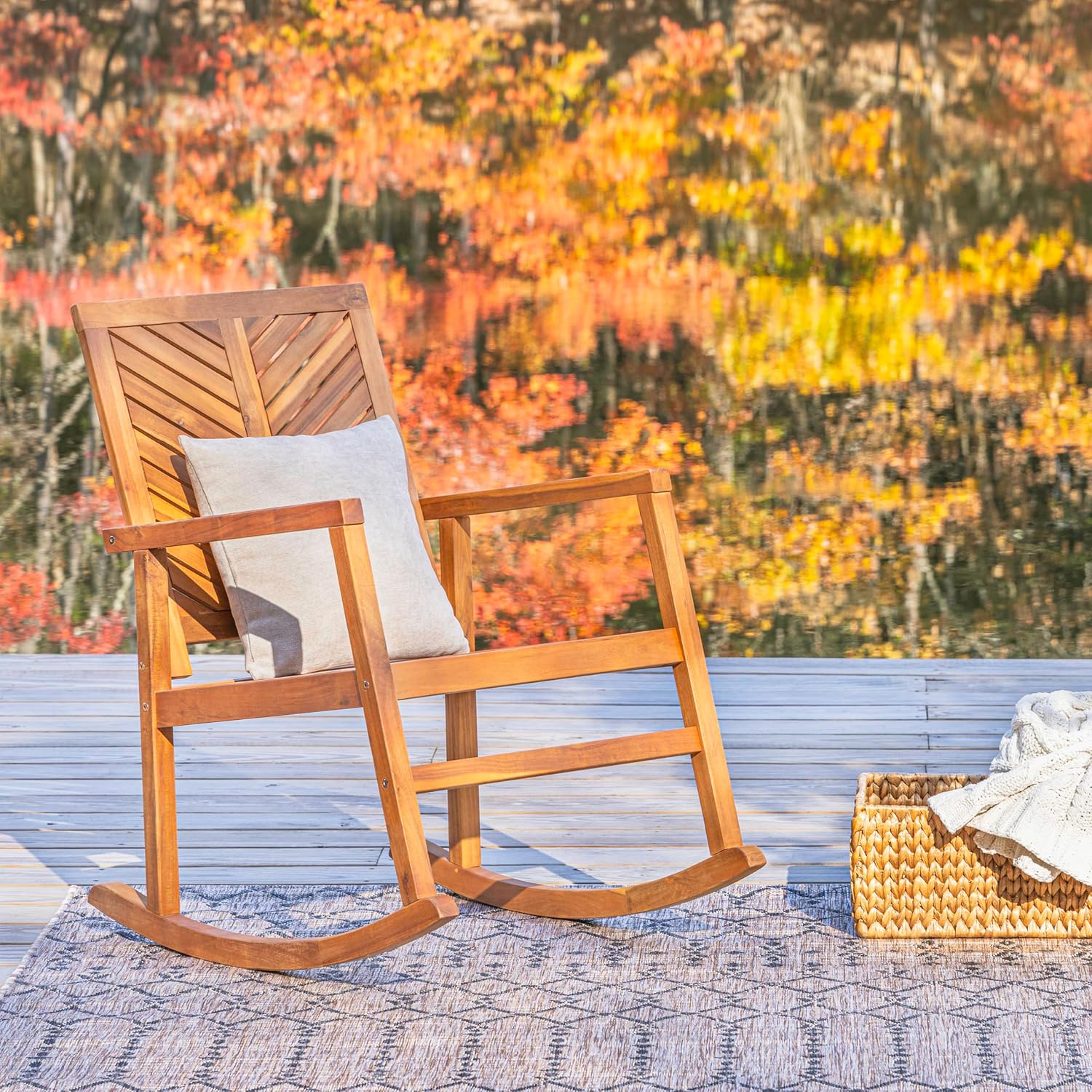 Acacia Wood Weatherproof Farmhouse Patio Rocking Chair