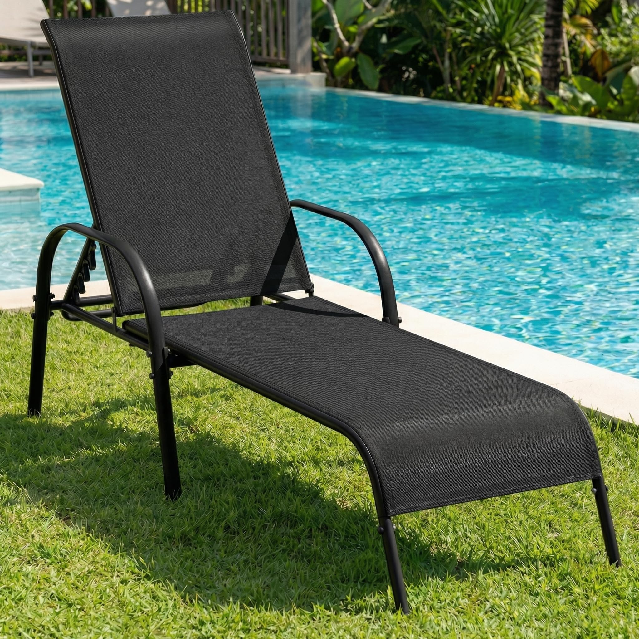 Breathable Metal Frame 5-Position Pool Chaise Lounge
