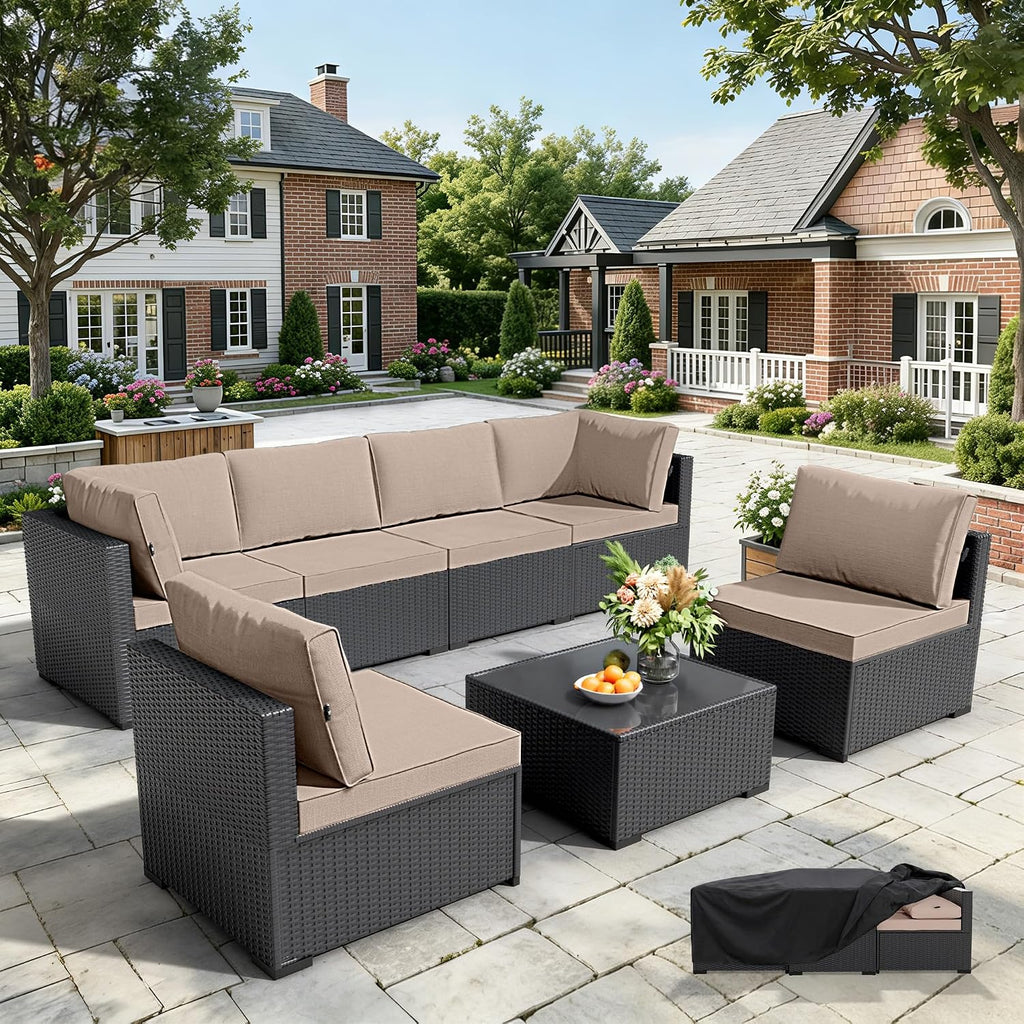 7 Piece Modular Wicker Sectional Patio Set