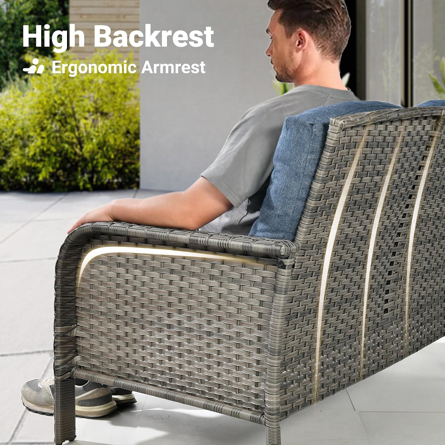 4-Piece Rattan Patio Set Cushioned Denim Blue